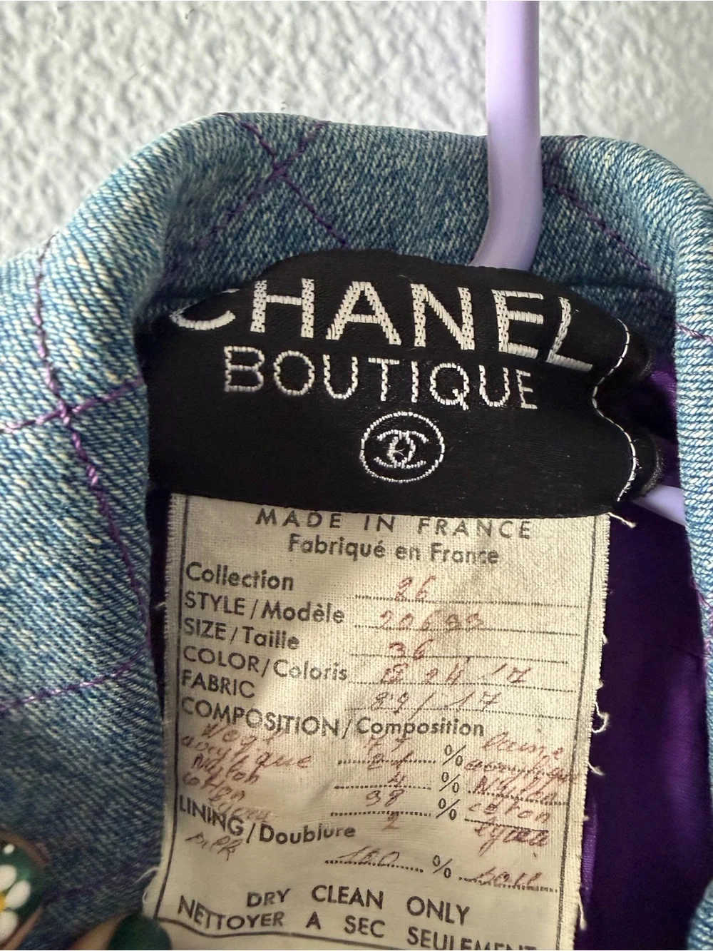 Vintage Chanel Purple Tweed Jacket with Blue Trim